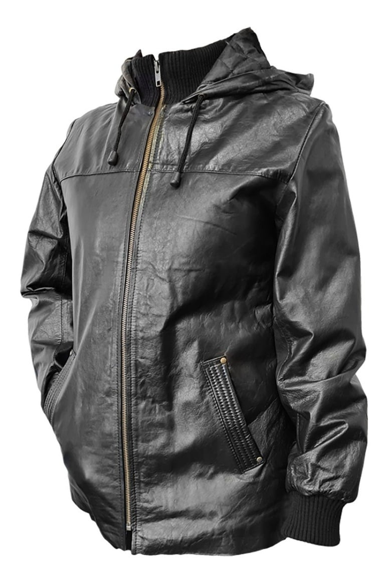 Campera De Cuero Clásica Con Capucha Mujer - Imagen 4