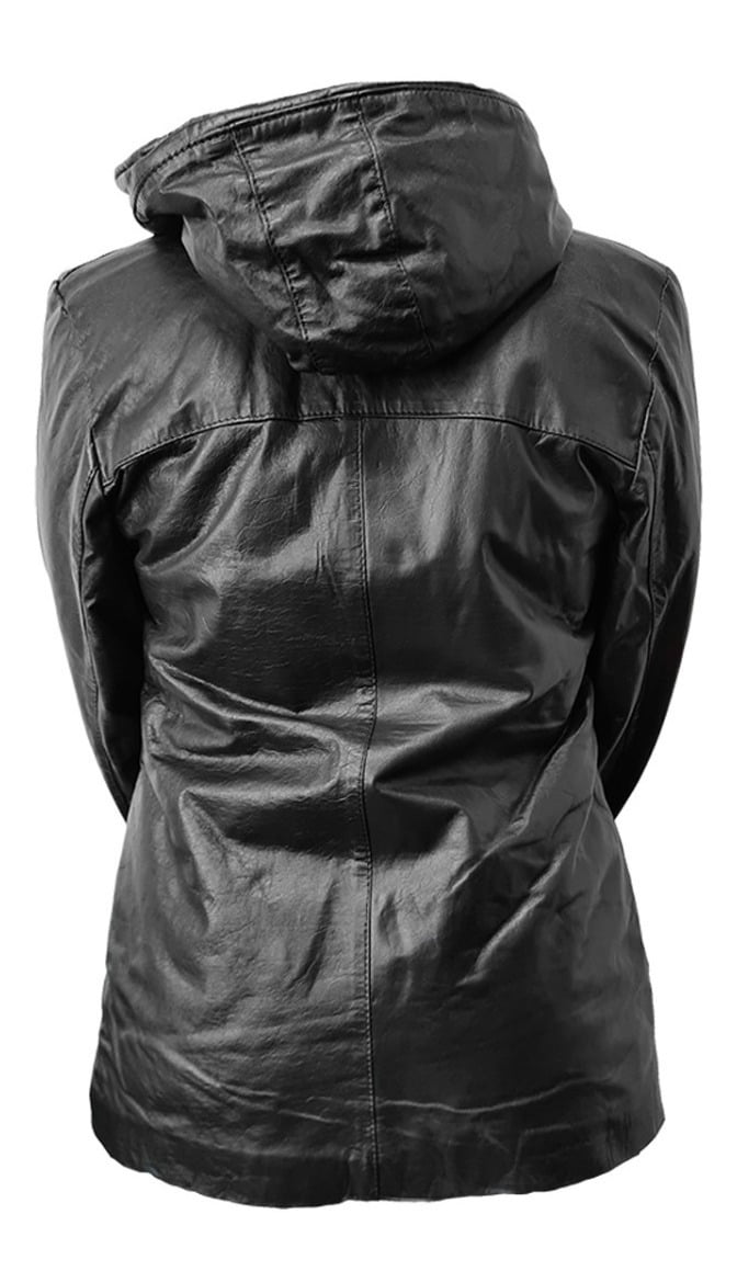 Campera De Cuero Clásica Con Capucha Mujer - Imagen 5