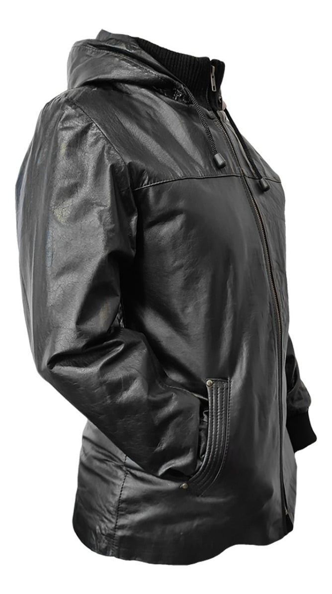 Campera De Cuero Clásica Con Capucha Mujer - Imagen 6