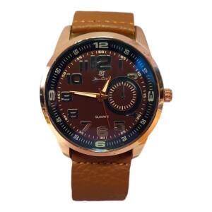 Reloj De Hombre Estilo Formal – Caja Dorada Y Correa Marrón Sintética