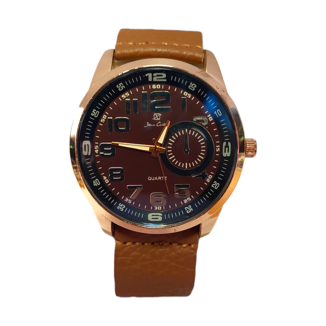 Reloj De Hombre Estilo Formal – Caja Dorada Y Correa Marrón Sintética