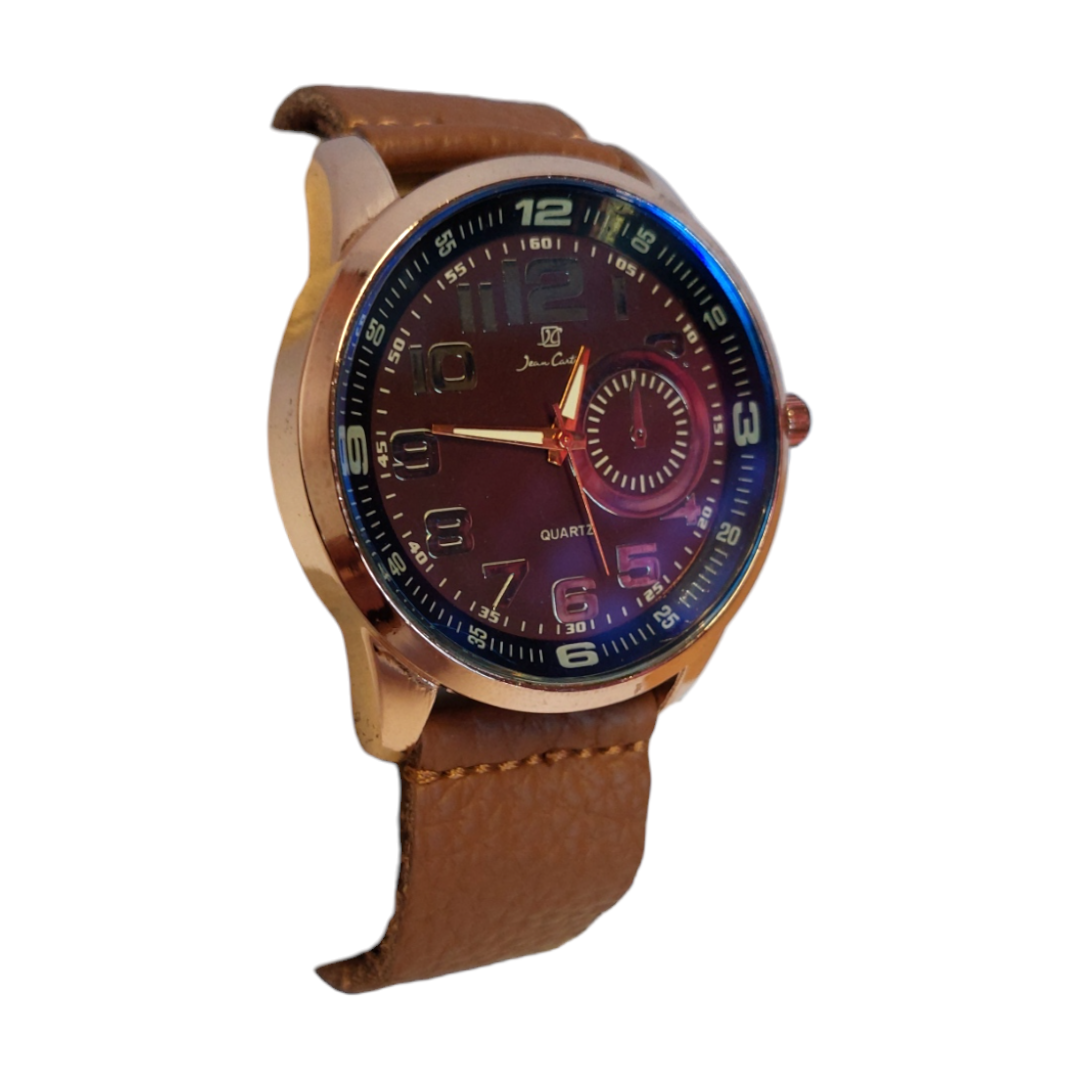 Reloj De Hombre Estilo Formal – Caja Dorada Y Correa Marrón Sintética - Imagen 3