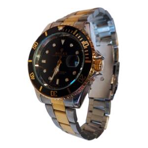 Reloj Hombre Bicolor Negro Y Dorado – Estilo Submariner De Lujo En Acero