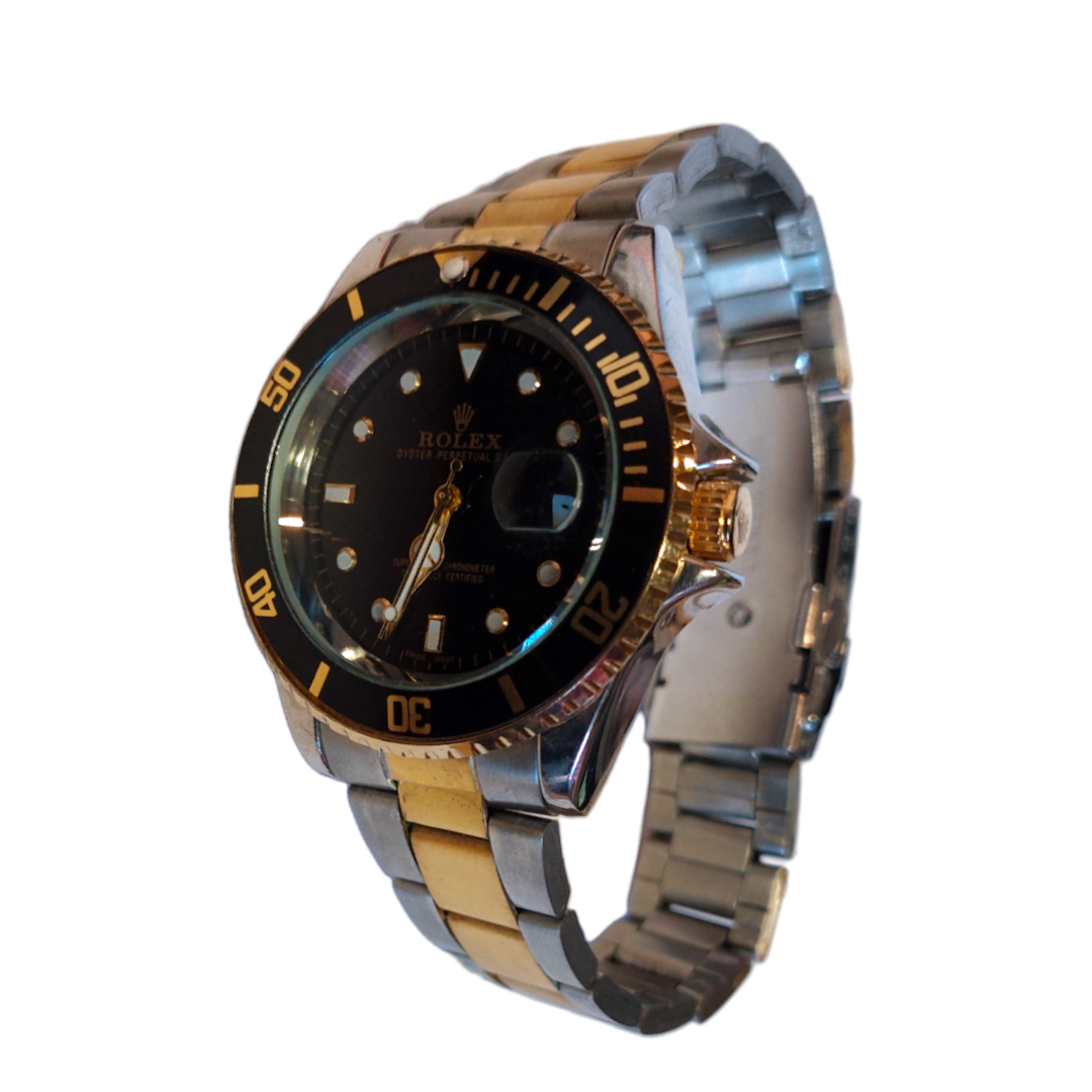 Reloj Hombre Bicolor Negro Y Dorado – Estilo Submariner De Lujo En Acero - Imagen 2