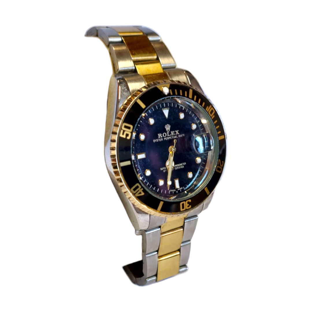 Reloj Hombre Bicolor Negro Y Dorado – Estilo Submariner De Lujo En Acero - Imagen 4