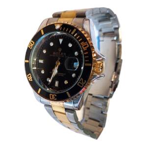 Reloj Hombre Bicolor Negro Y Dorado – Estilo Submariner De Lujo En Acero