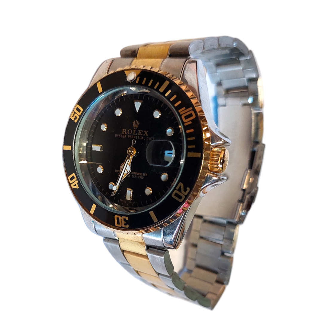 Reloj Hombre Bicolor Negro Y Dorado – Estilo Submariner De Lujo En Acero - Imagen 5