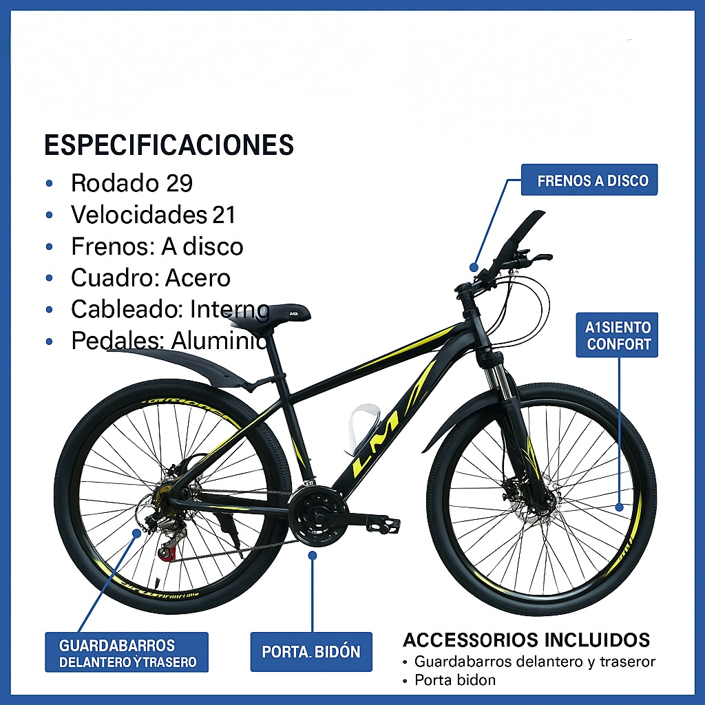 Bicicleta Lm2000 Rodado 29 Adultos 21 Velocidades Disco 2025 - Imagen 8