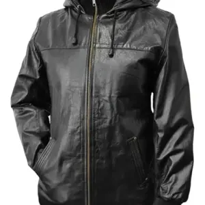 Campera De Cuero Clásica Con Capucha Mujer