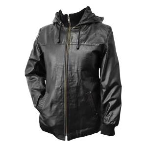 Campera De Cuero Clásica Con Capucha Mujer