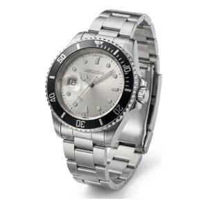 Reloj Estilo Submariner Plateado - Con Esfera Plateada Y Bisel Negro Giratorio